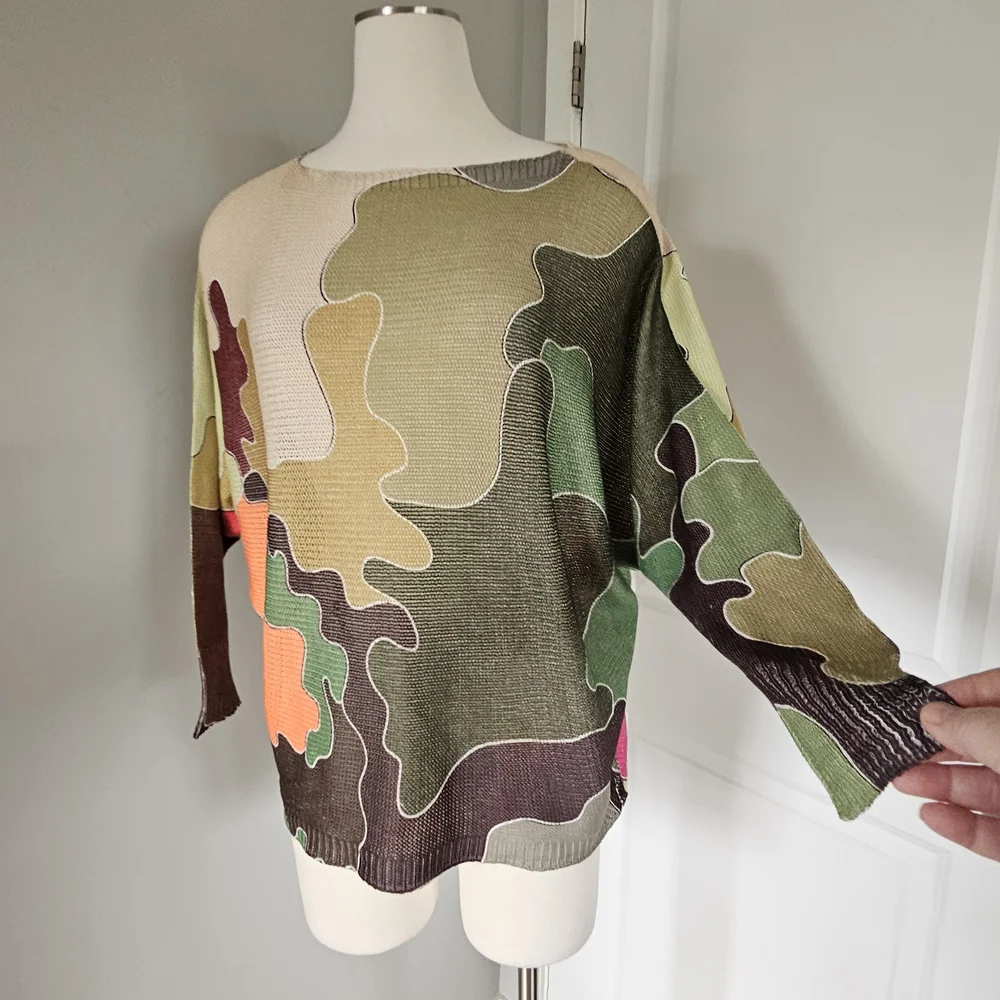 Abstract Patchwork Green Multicolor Women's Sweater - Picture 6 of 9